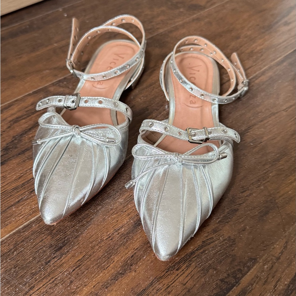 Vicenza Silver Ankle Strap Flats